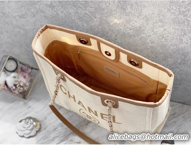 Buy Fashionable Chanel Deauville Mixed Fibers Medium Shopping Bag A67001 Beige 2022