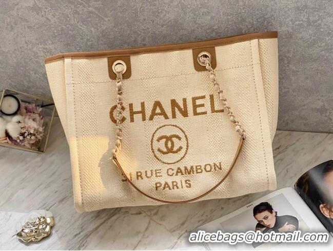 Buy Fashionable Chanel Deauville Mixed Fibers Medium Shopping Bag A67001 Beige 2022