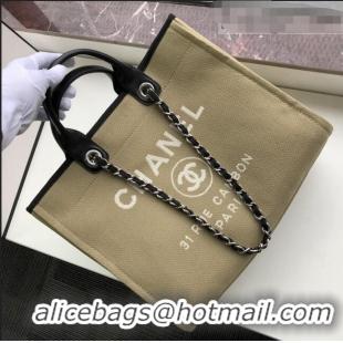 Top Quality Chanel Deauville Mixed Fibers Medium Shopping Bag A67001 Khaki 2022