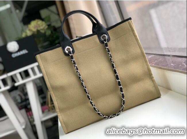 Top Quality Chanel Deauville Mixed Fibers Medium Shopping Bag A67001 Khaki 2022