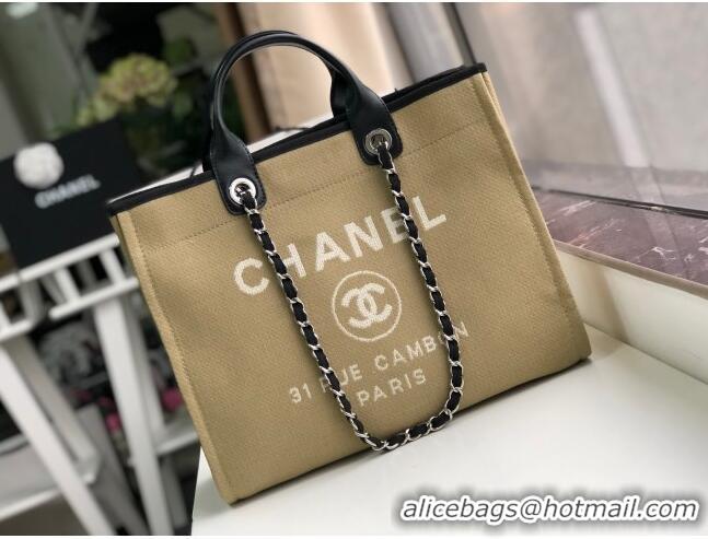 Top Quality Chanel Deauville Mixed Fibers Medium Shopping Bag A67001 Khaki 2022