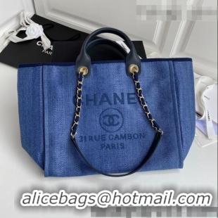 Top Grade Chanel Deauville Canvas Medium Shopping Bag A67001 Denim Blue 2022