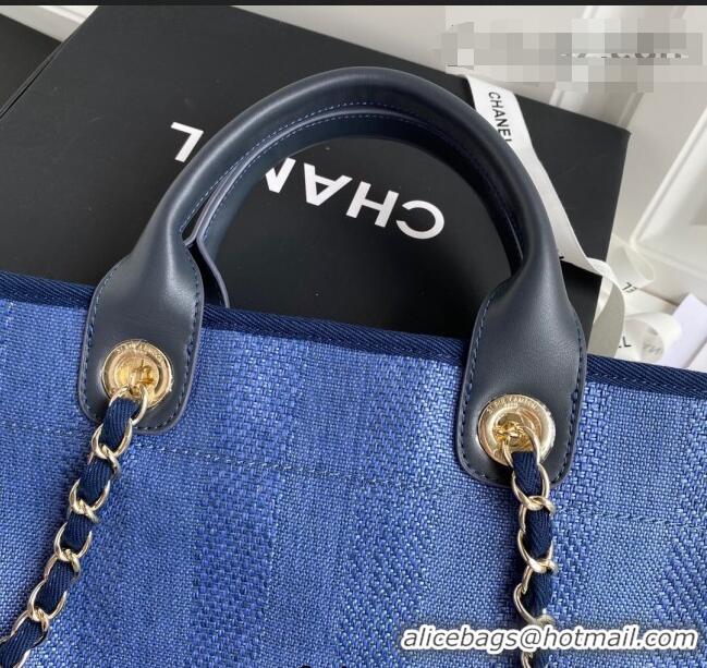 Top Grade Chanel Deauville Canvas Medium Shopping Bag A67001 Denim Blue 2022