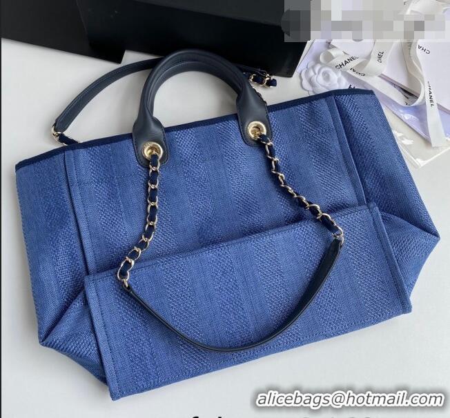 Top Grade Chanel Deauville Canvas Medium Shopping Bag A67001 Denim Blue 2022