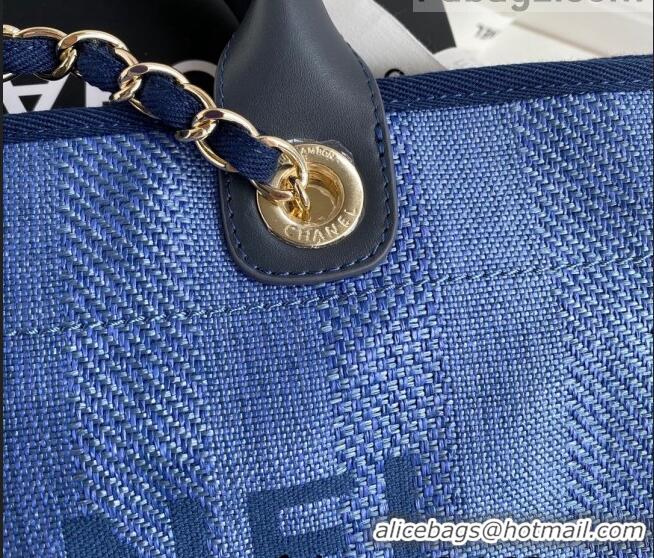 Top Grade Chanel Deauville Canvas Medium Shopping Bag A67001 Denim Blue 2022