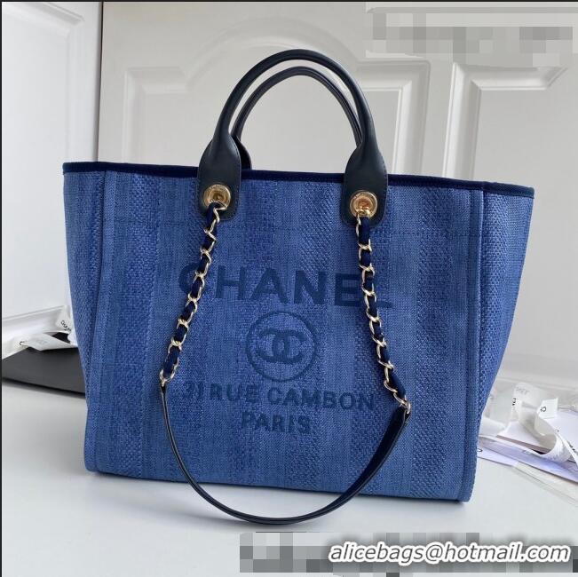 Top Grade Chanel Deauville Canvas Medium Shopping Bag A67001 Denim Blue 2022