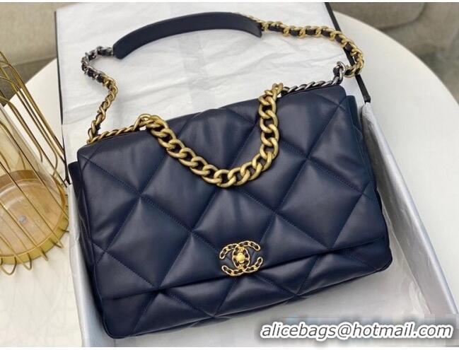 Top Quality Chanel Quilted Goatskin Chanel 19 Maxi Flap Bag AS1162 Navy Blue 2022