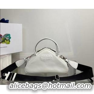 Big Discount Prada Leather Triangle bag 1BB082 white