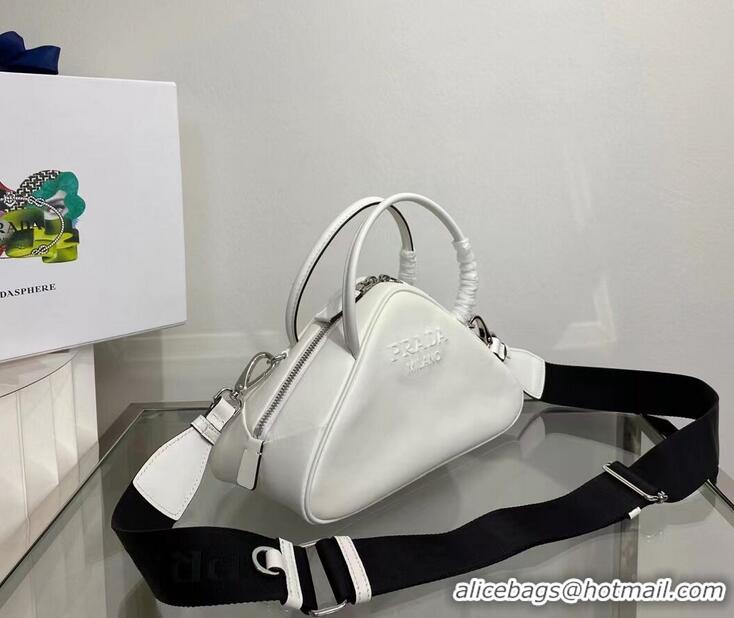 Big Discount Prada Leather Triangle bag 1BB082 white