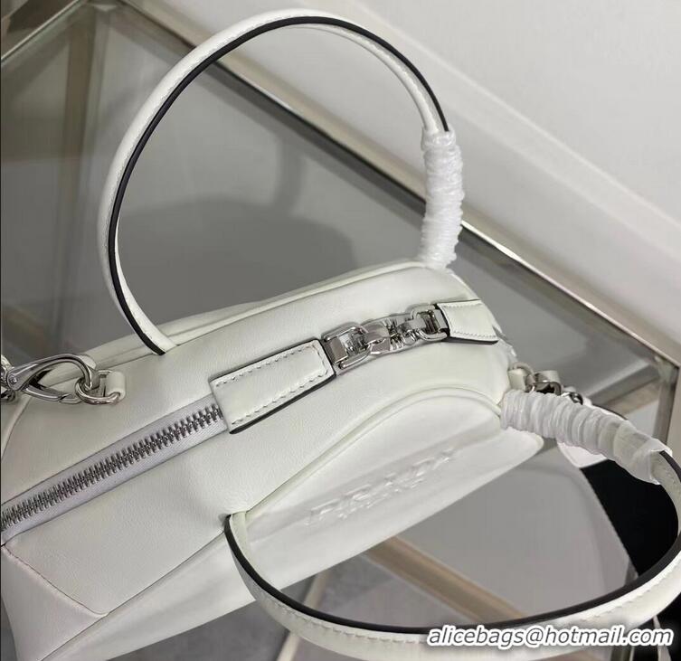 Big Discount Prada Leather Triangle bag 1BB082 white