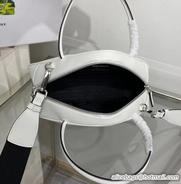 Big Discount Prada Leather Triangle bag 1BB082 white