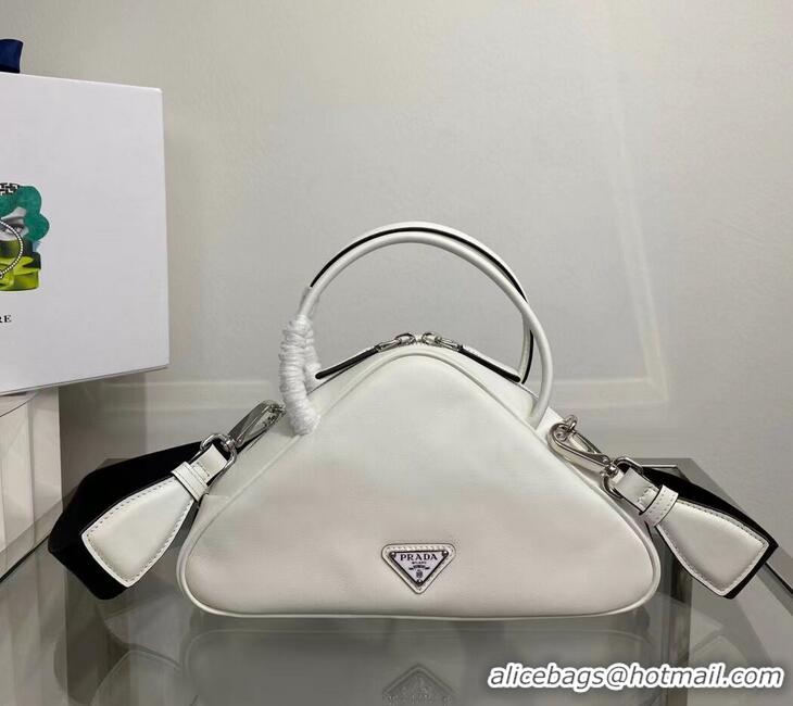 Big Discount Prada Leather Triangle bag 1BB082 white