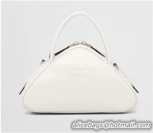 Big Discount Prada Leather Triangle bag 1BB082 white