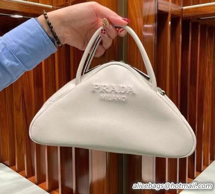 Big Discount Prada Leather Triangle bag 1BB082 white