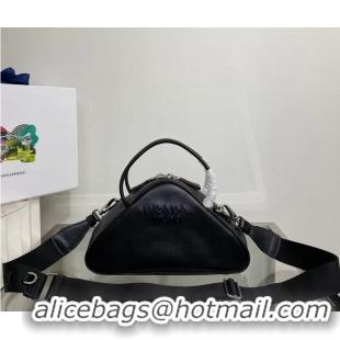 Unique Discount Prada Leather Triangle bag 1BB082 black