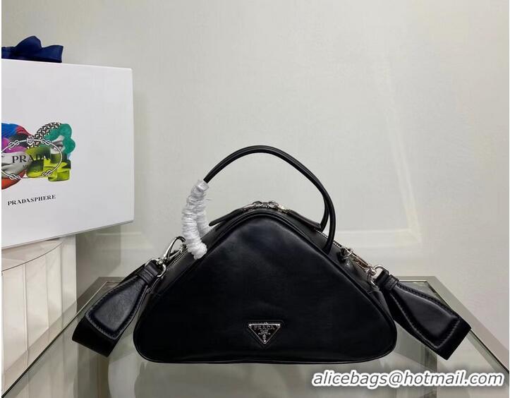 Unique Discount Prada Leather Triangle bag 1BB082 black