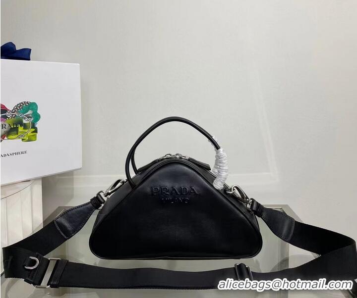 Unique Discount Prada Leather Triangle bag 1BB082 black