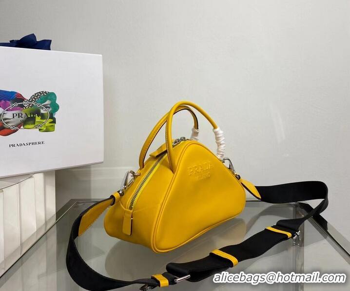 Shop Grade Prada Leather Triangle bag 1BB082 yellow