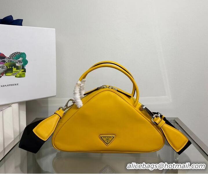 Shop Grade Prada Leather Triangle bag 1BB082 yellow