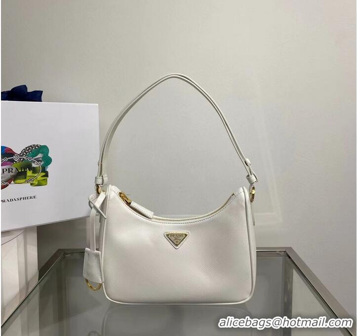 Famous Brand Prada Small Saffiano leather shoulder bag 1BD330 WHITE