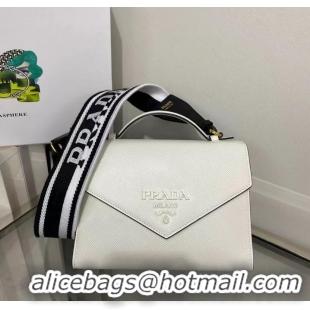 Famous Brand Prada Monochrome Saffiano and leather bag 1BD317 white