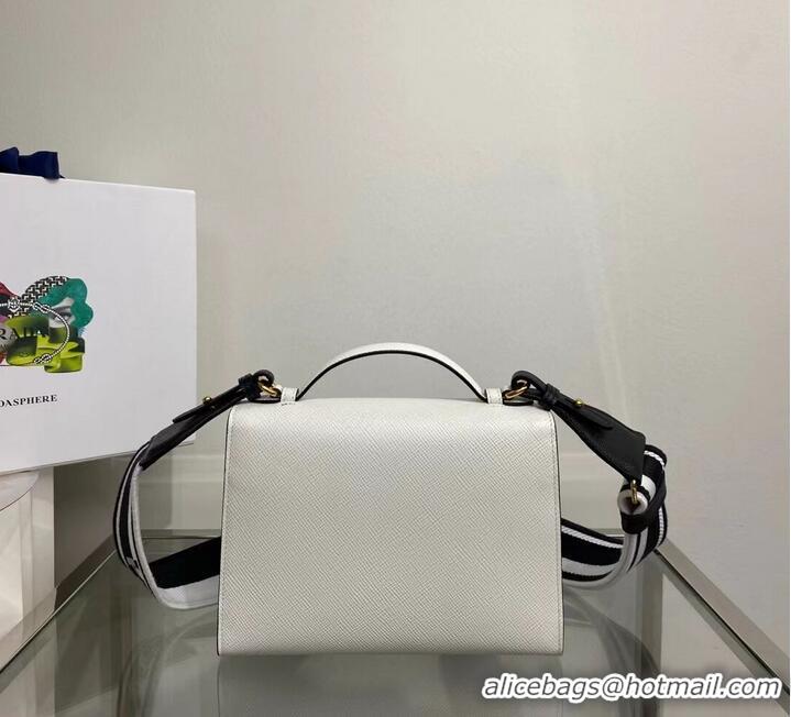 Famous Brand Prada Monochrome Saffiano and leather bag 1BD317 white