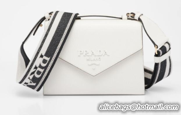 Famous Brand Prada Monochrome Saffiano and leather bag 1BD317 white