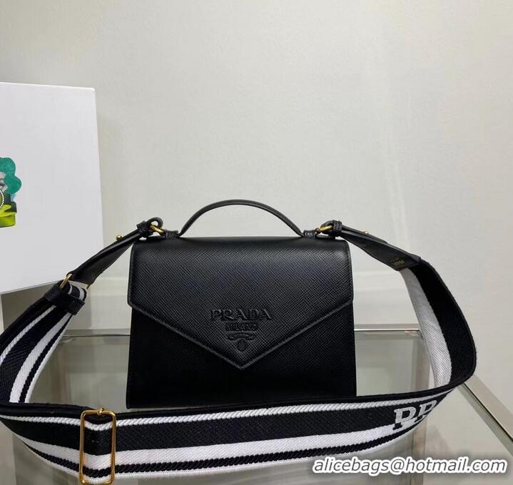 Top Quality Prada Monochrome Saffiano and leather bag 1BD317 black