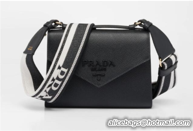 Top Quality Prada Monochrome Saffiano and leather bag 1BD317 black