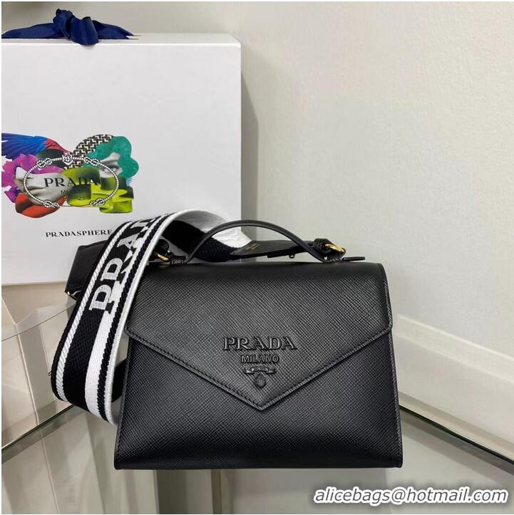 Top Quality Prada Monochrome Saffiano and leather bag 1BD317 black