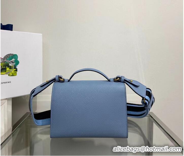 Popular Style Prada Monochrome Saffiano and leather bag 1BD317 sky blue