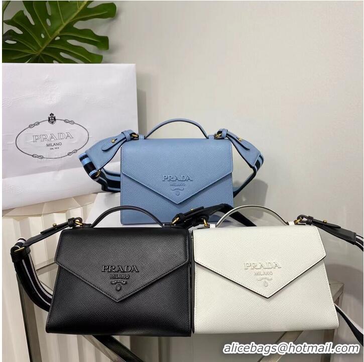 Popular Style Prada Monochrome Saffiano and leather bag 1BD317 sky blue