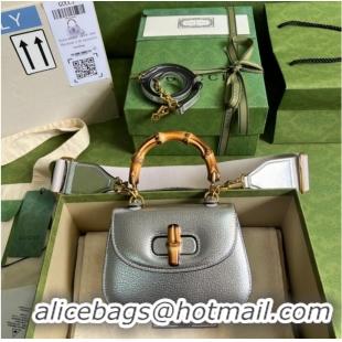 Top Grade Gucci Mini top handle bag with Bamboo 686864 silver