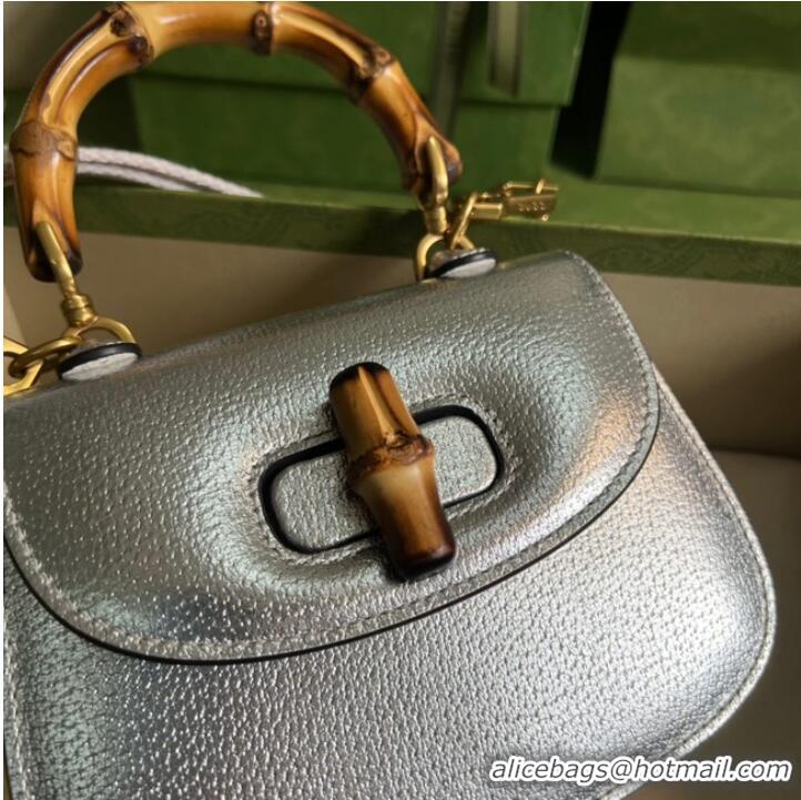 Top Grade Gucci Mini top handle bag with Bamboo 686864 silver