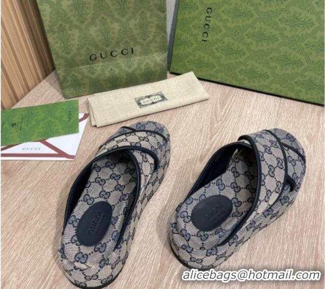 Discount Gucci GG Canvas Platform Crossover Slide Sandals 5.5cm Grey/Blue 041311