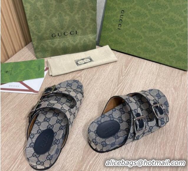 Stylish Gucci GG Canvas Flat Slide Sandals Grey/Blue 041313