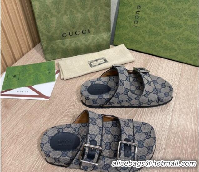 Stylish Gucci GG Canvas Flat Slide Sandals Grey/Blue 041313