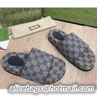 Best Price Gucci GG Canvas Flat Slide Sandals Grey/Blue 041314