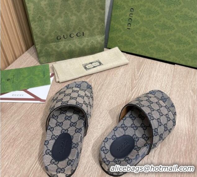 Best Price Gucci GG Canvas Flat Slide Sandals Grey/Blue 041314