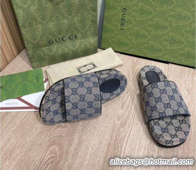 Best Price Gucci GG Canvas Flat Slide Sandals Grey/Blue 041314