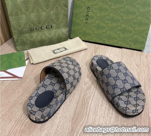 Best Price Gucci GG Canvas Flat Slide Sandals Grey/Blue 041314