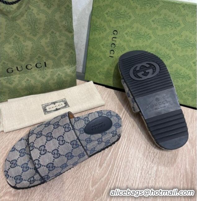 Best Price Gucci GG Canvas Flat Slide Sandals Grey/Blue 041314