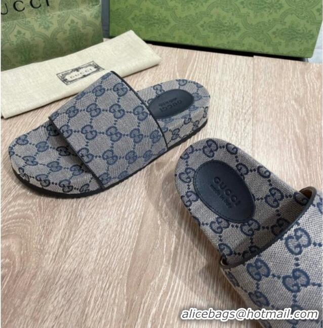 Best Price Gucci GG Canvas Flat Slide Sandals Grey/Blue 041314