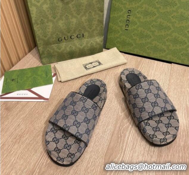 Best Price Gucci GG Canvas Flat Slide Sandals Grey/Blue 041314