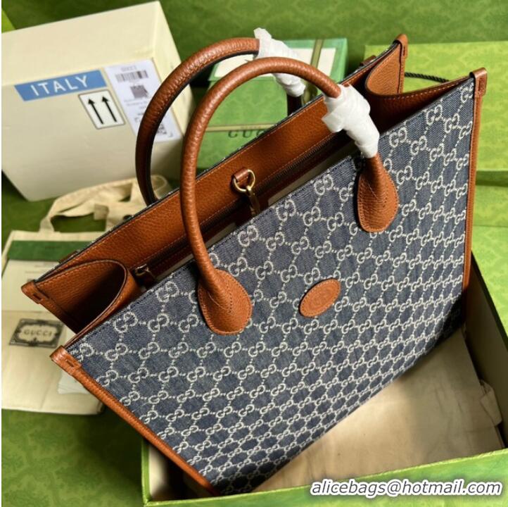 Top Quality Gucci Medium tote with Interlocking denim G 674155 Blue