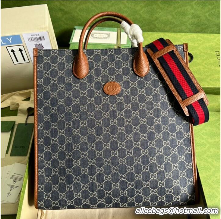 Top Quality Gucci Medium tote with Interlocking denim G 674155 Blue