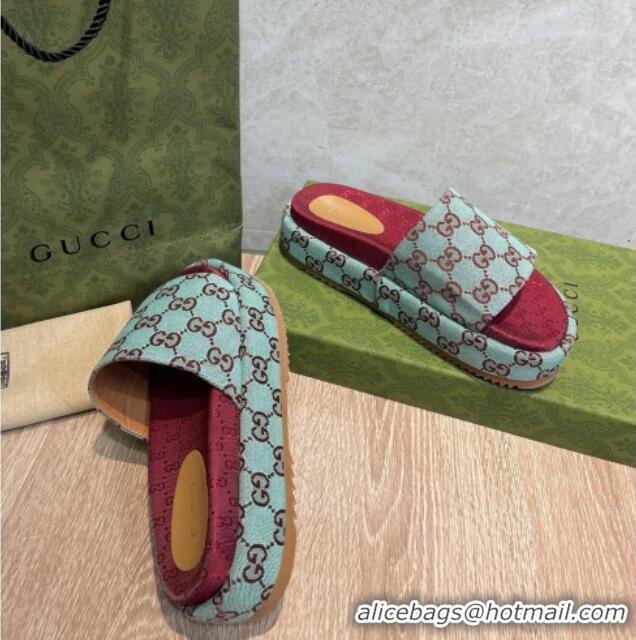 Classic Hot Gucci GG Canvas Flat Slide Sandals Blue 041321