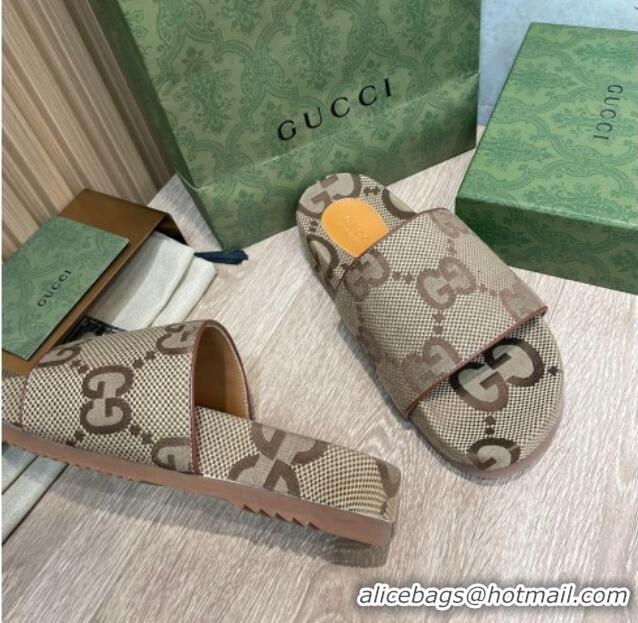 Perfect Gucci Maxi-GG Canvas Flat Slide Sandals Beige 041323