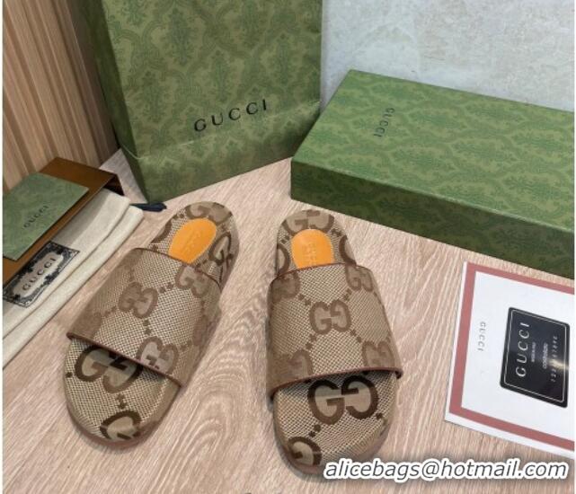 Perfect Gucci Maxi-GG Canvas Flat Slide Sandals Beige 041323