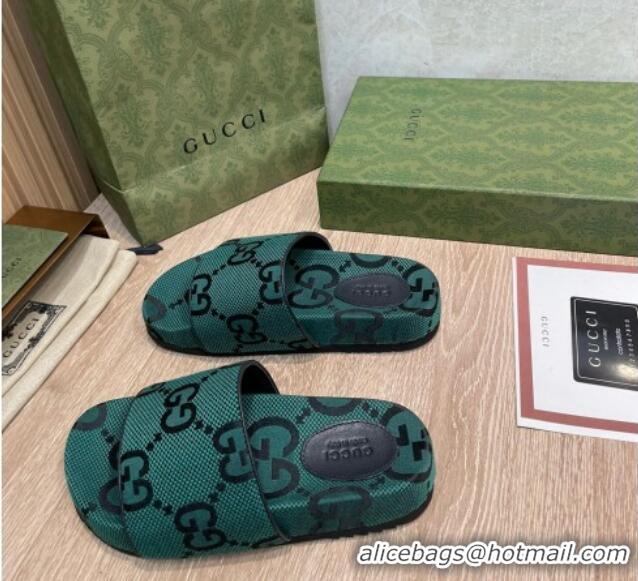 Classic Gucci Maxi-GG Canvas Flat Slide Sandals Green 041324